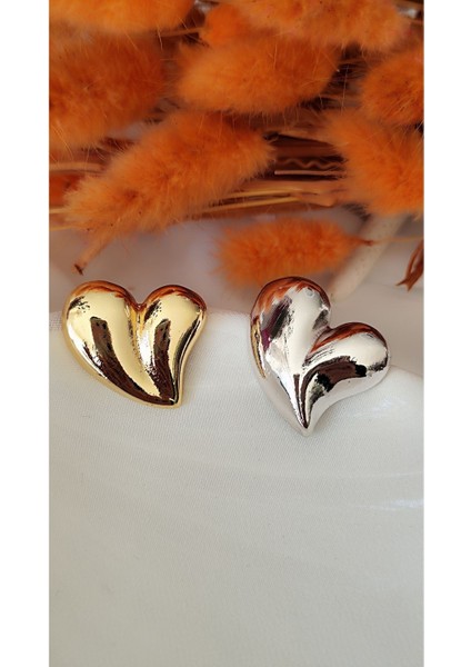 Dolgulu Kalp Metal Silver Küpe modelleri