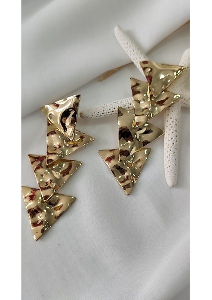 Piramit Sarkıt Metal Gold Küpe