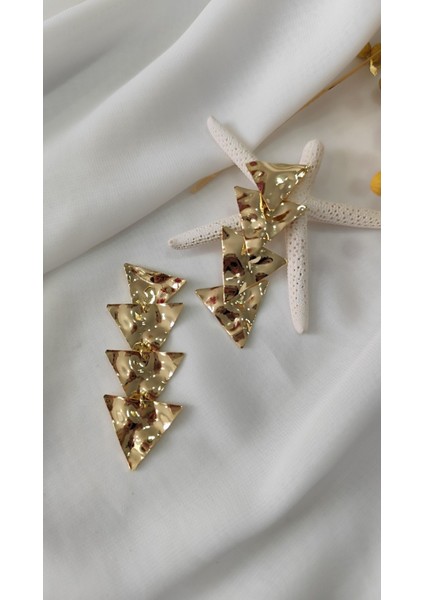 Piramit Sarkıt Metal Gold Küpe