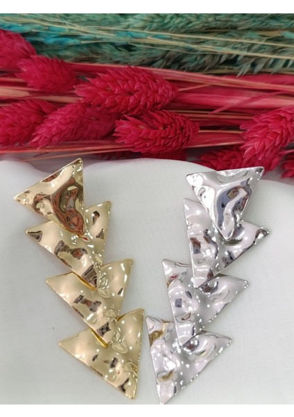Piramit Sarkıt Metal Gold Küpe