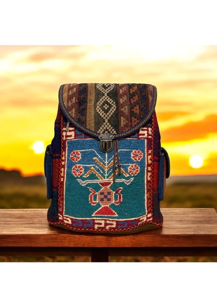 Etnik Kilim Desenli Dokuma Büyük Boy Sırt Çantası