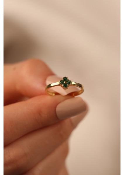 Yeşil Taşlı Yonca Altın Yüzük CGKYZK0307 fiyatları