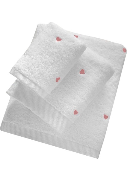 3 Parça Kalp Nakışlı Banyo Havlusu Takımı %100 Pamuklu Lovely Set modelleri