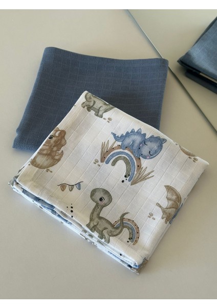 Ftbabycollection Fulya Tuhafiye %100 Pamuk 2'li Müslin Bebek Battaniye Seti OEKO-TEX Sertifikalı Müslin Örtü 80X90 cm