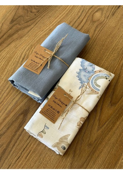 Ftbabycollection Fulya Tuhafiye %100 Pamuk 2'li Müslin Bebek Battaniye Seti OEKO-TEX Sertifikalı Müslin Örtü 80X90 cm