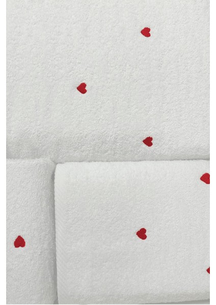 3 Parça Kalp Nakışlı Banyo Havlusu Takımı %100 Pamuklu Lovely Set