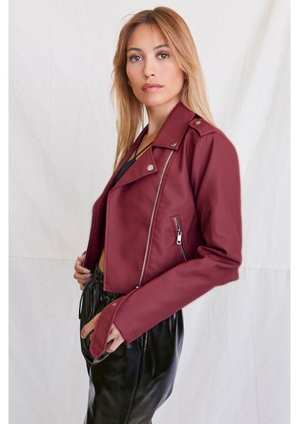 Suni Deri Crop Ceket modelleri