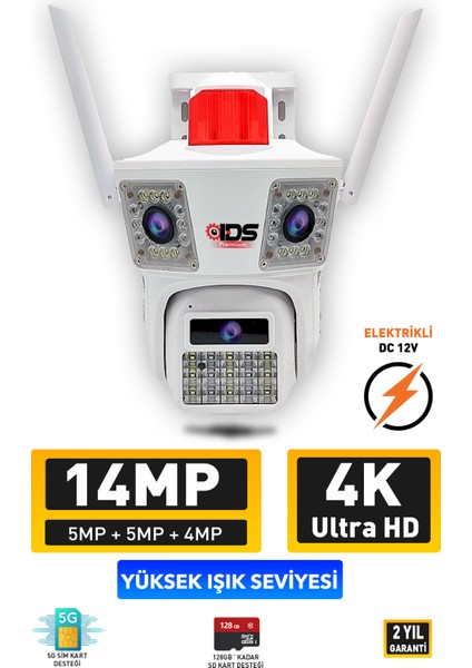 -14MP - Gece Görüşlü - Elektrikli 4g Sım Kartlı Güvenlik Kamerası - Hareket ve Insan Algılama