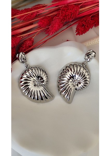 Salyangoz Iki Parça Metal Silver Küpe