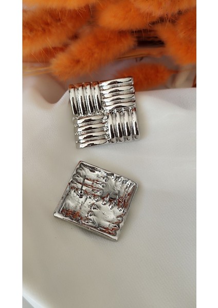 Kare Örme Metal Silver Küpe fiyatları