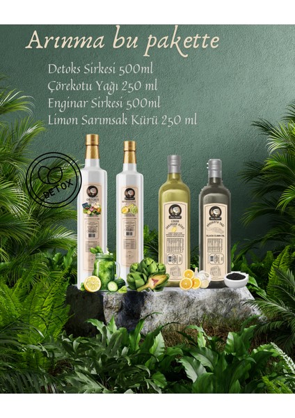 Detoks Paketi (Enginar- Detoks Sirkesi 500 ml -Çörekotu Yağı 250 ml-Limon Sarımsak Kürü 250 ml)