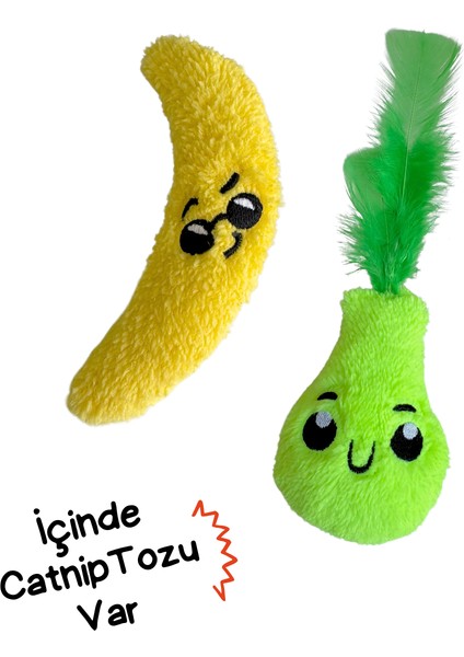 Kedi Oyuncak Seti Kedi Otlu Catnipli Peluş Muz ve Peluş Armut Kedi Oyuncakları