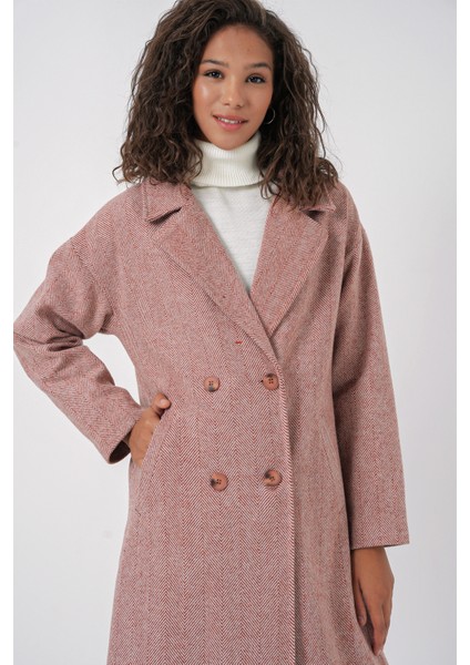 9113 Oversize Geniş Kesim Yünlü Uzun Kaşe Kaban - Somon fırsatları