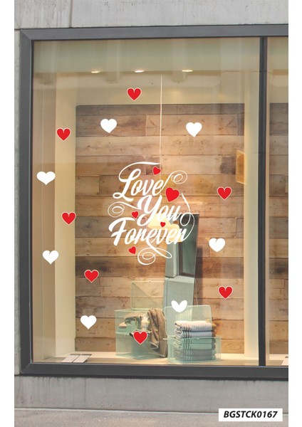 Sevgililer Günü 14şubat Valentine's Day Kırmızı Beyaz Kalpler Vitrin Sticker Folyo