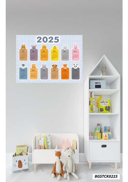 Çocuklar Için Eğlenceli ve Renkli Hayvanlı Kreş Anaokulu 2025 Duvar Takvimi Sticker