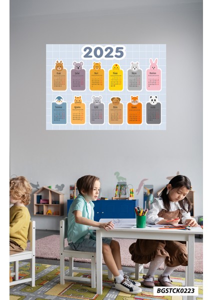 Çocuklar Için Eğlenceli ve Renkli Hayvanlı Kreş Anaokulu 2025 Duvar Takvimi Sticker fiyatları