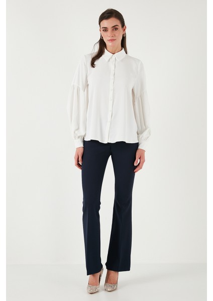 Regular Fit Dikiş Detaylı Düz Yaka Balon Kol Gömlek Bayan Gömlek 611GO00003 modelleri