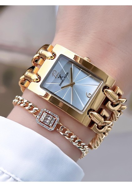 Spor Zincir Kordon Köşeli Seri 2 Yıl Garantili Kadın Kol Saati+Bileklik BDK.10036.4