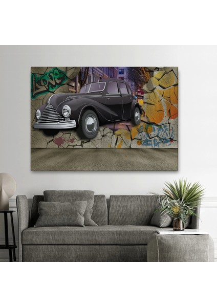 - Duvardan Fırlayan Klasik Araba Dekoratif Kanvas Duvar TABLOSU-3631