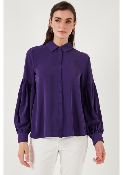 Regular Fit Dikiş Detaylı Düz Yaka Balon Kol Gömlek Bayan Gömlek 611GO00003 fırsatları