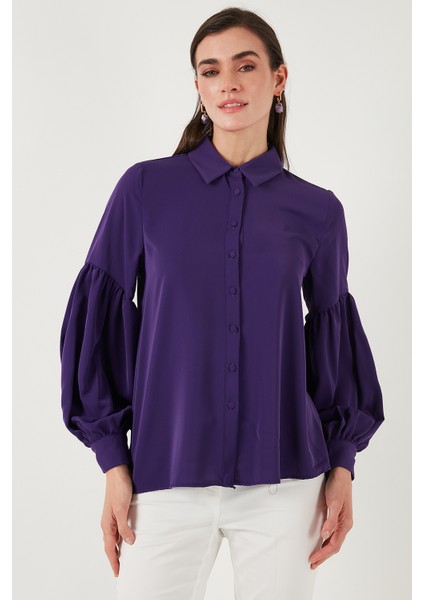 Regular Fit Dikiş Detaylı Düz Yaka Balon Kol Gömlek Bayan Gömlek 611GO00003 indirimleri