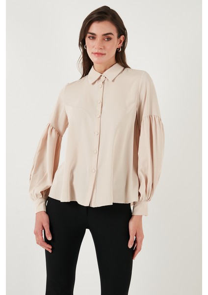 Regular Fit Dikiş Detaylı Düz Yaka Balon Kol Gömlek Bayan Gömlek 611GO00003 fırsatları