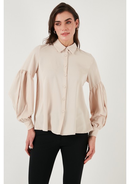 Regular Fit Dikiş Detaylı Düz Yaka Balon Kol Gömlek Bayan Gömlek 611GO00003 indirimleri