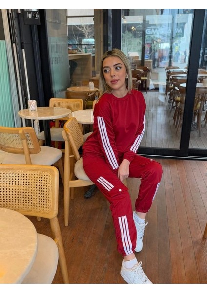 Kadın Uzun Kollu Beyaz Şerit Detay Kargo Cep Iki Iplik Ikili Takım modelleri