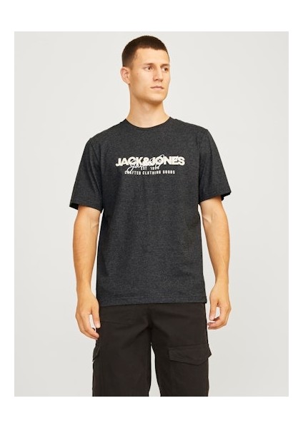 Jack Jones Erkek Jjalvis Bisiklet Yaka Gri Tişört 12256803