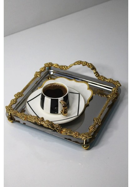 Gold Ayaklı Tasarım Kahve Sunum Tepsisi 2’li