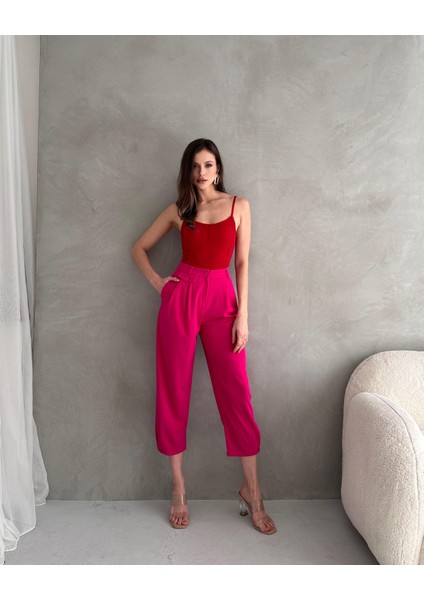 Kadın Jessia Bel ve Paça Düğmeli Kadın Krep Pantolon, 4 Mevsim Pantolon