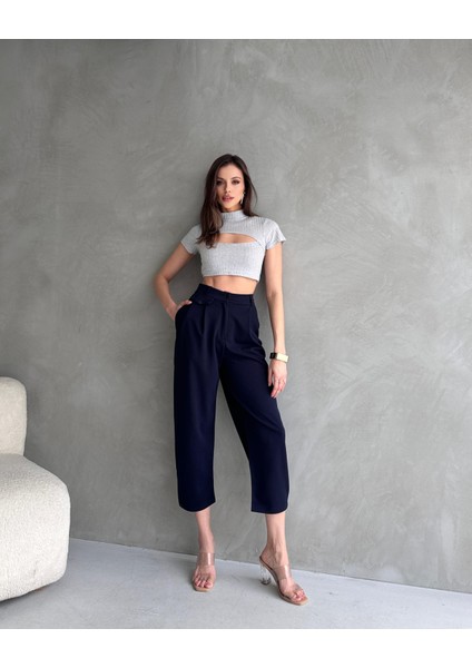 Kadın Jessia Bel ve Paça Düğmeli Kadın Krep Pantolon, 4 Mevsim Pantolon