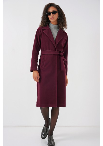 9118 Kruvaze Yaka Kaşe Kaban - Bordo fiyatları