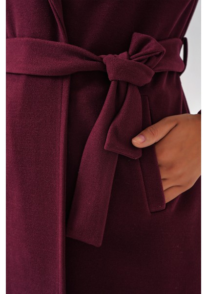 9118 Kruvaze Yaka Kaşe Kaban - Bordo indirimleri