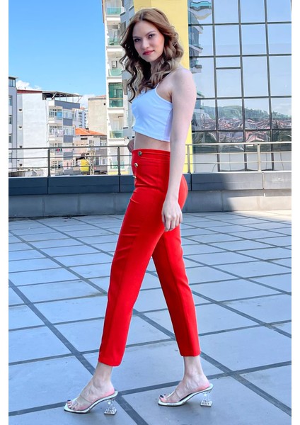Kadın Çimalı Düğme Detaylı Pantolon