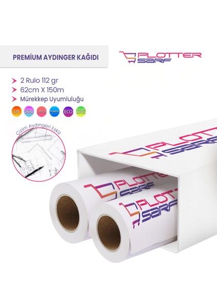 ® Plankopya Ozalit Aydınger (Çizim) Kağıdı 112GR Rulo 62CM x 150MT (2 Rulo)