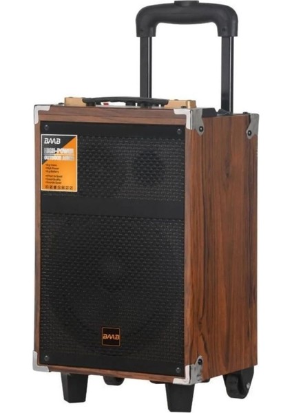 Baab Q12 Profosyonel Ahşap Kasa Taşınabilir Büyükboy 40X33X60 Kumanda Mikrofon,bluetoothlu,hoparlör