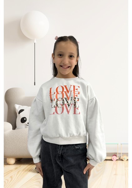Kız Çocuk Love Baskılı Sweatshirt KT01900