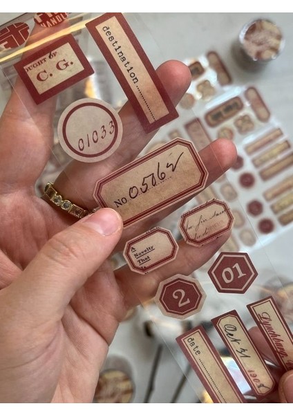 Memory Of Display Retro Bordo Renk Tek Tek Çıkartma Pul Washi Bant/sticker/çıkartma/bullet Journal/defter Süsleme