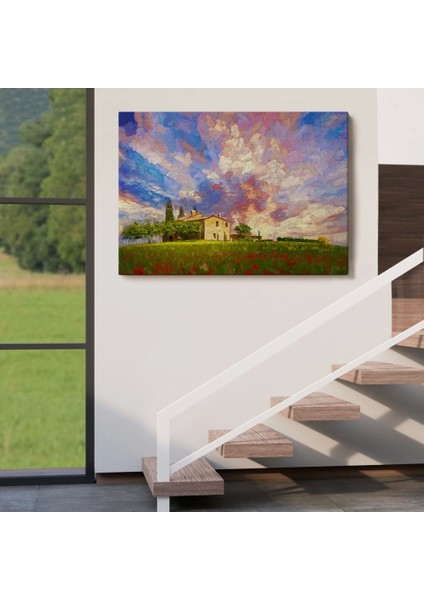 - Toskana Italyadaki Kırmızı Gelincik Tarlası Yağlıboya Görünüm Kanvas TABLOSU-3697 indirimleri