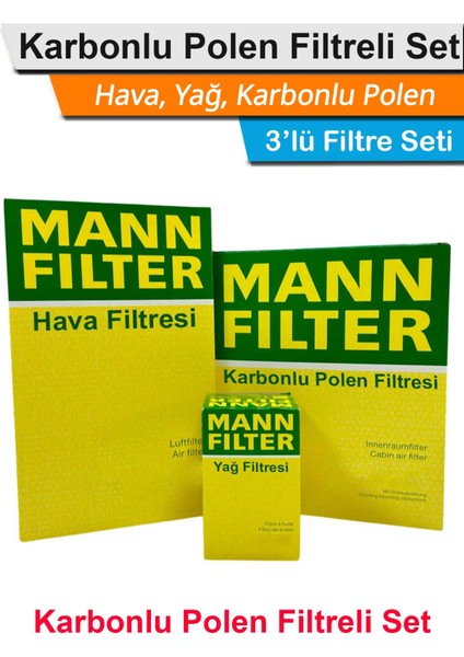 Citroen C3 1.4 Benzinli Mann Filtre Bakım Seti 2003-2009 Hava+Yağ+Karbonlu Polen