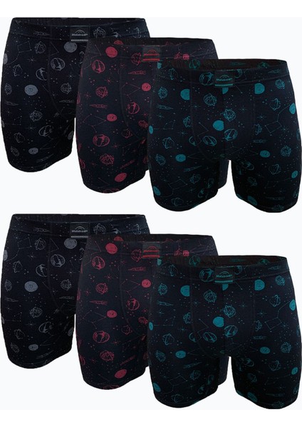 Erkek Siyah Desenli 6 Lı Premium Collection Modal Uzun Boxer 6M250