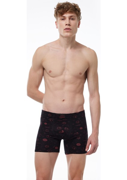 Erkek Siyah Desenli 6 Lı Premium Collection Modal Uzun Boxer 6M250