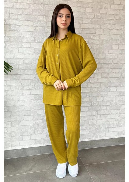 Kadın Fitilli Gömlek Pantolon Ikili Takım