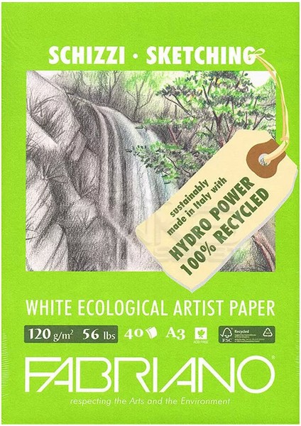 Fabriano Schizzi Sketching White Ecological Artist Paper Çizim Blok 120G A3 40 Yaprak