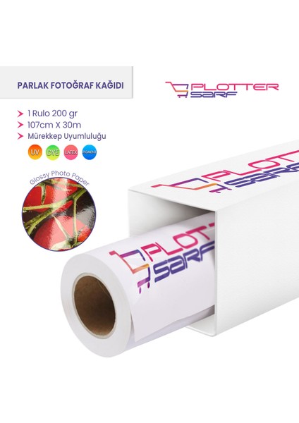 ® Microporous (Glossy) Parlak Fotoğraf Kağıdı Waterprof 200 gr 107cm X 30mt (1 Rulo)