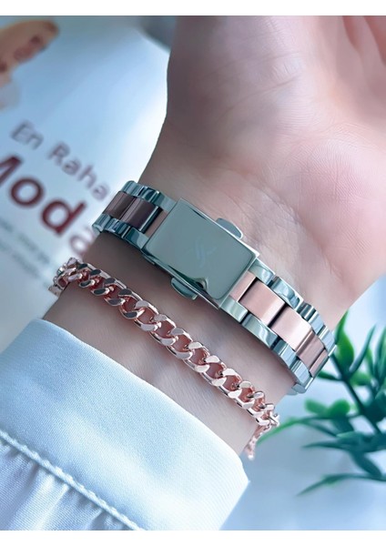 Çelik Kordon 2 Yıl Garantili 3 Atm Suya Dayanıklı Kadın Kol Saati+Bileklik BDK.10790.6 modelleri