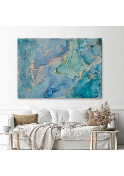 - Mürekkep ve Alkol Elementleri ile Mermer Deseni Verilmiş Kanvas TABLO-5050