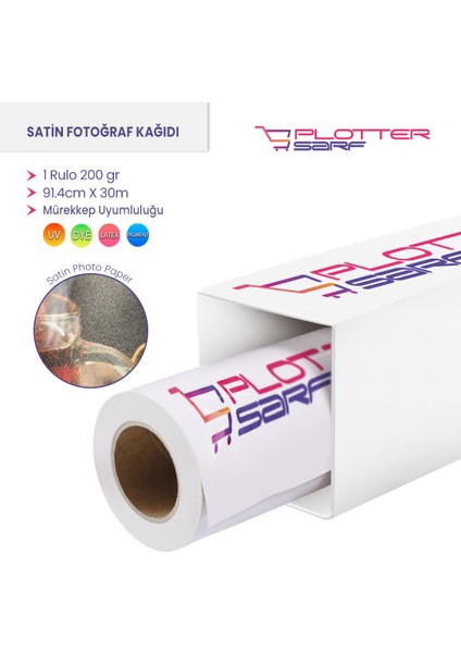 PlotterSarf® Microporous (Satin) Yarı Mat Fotoğraf Kağıdı Waterprof 200 gr 91.4cm X 30mt (1 Rulo)