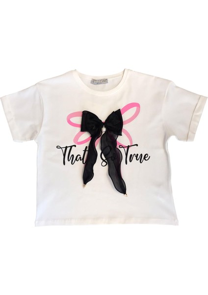 Kız Çocuk Fiyonk Aksesuarlı Tshirt